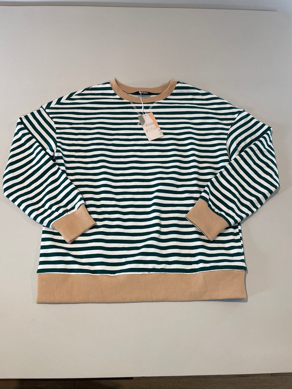 BTFBM Striped Oversized Sweatshirt Top Size M Green Tan New With Tag